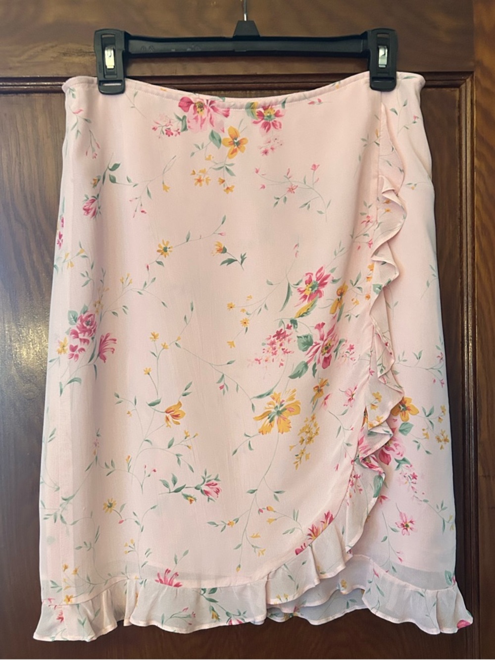 90's Ralph Lauren Light Pink Floral Ruffle Skirt Vintage Size 8